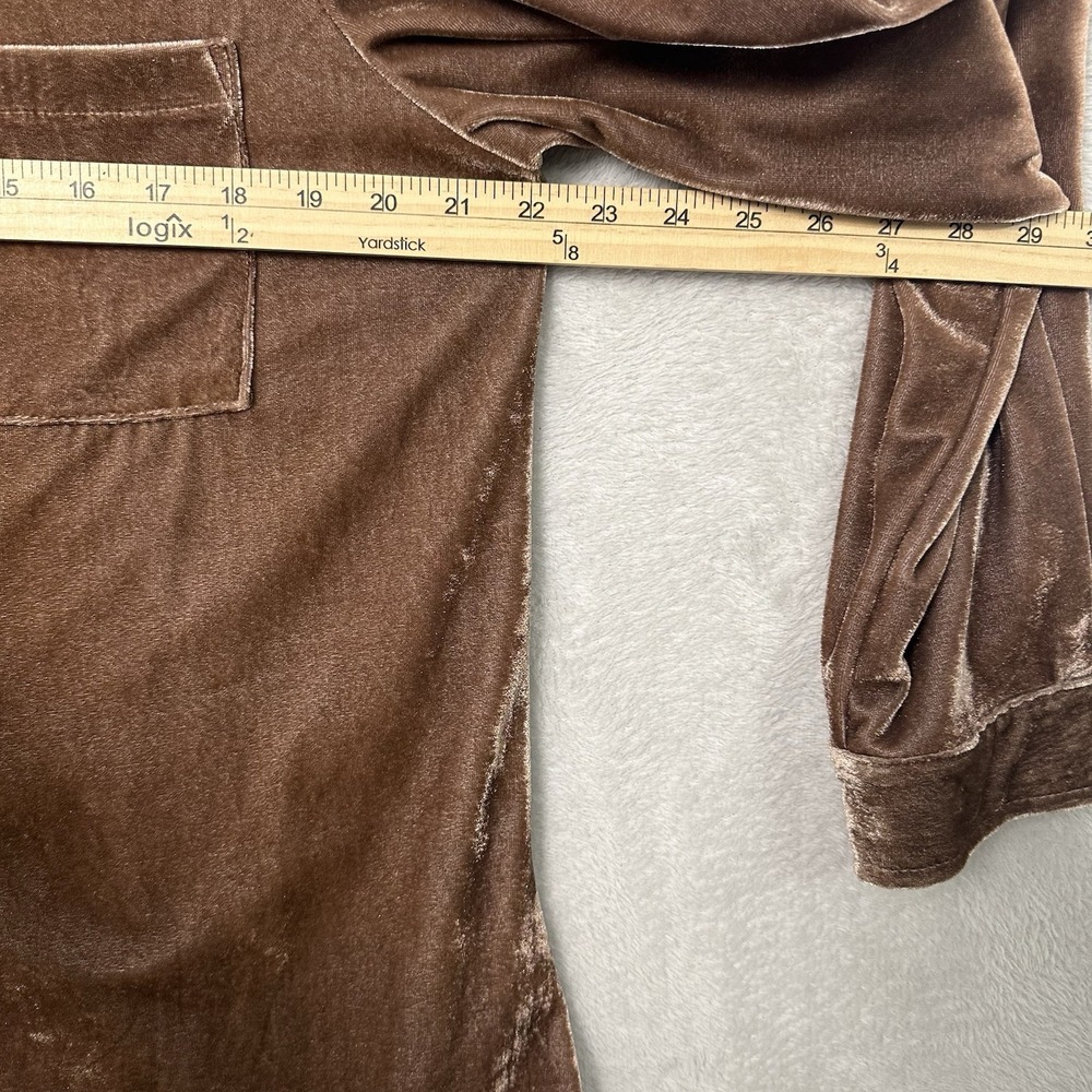 Umgee Crushed Velvet Long Sleeve Button Up Shirt Brown Boho Women's Size XL - Picture 7 of 8